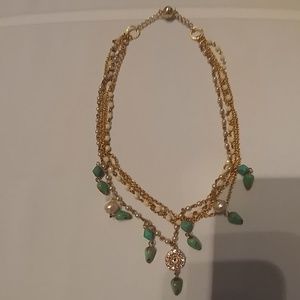 Gold turquoise and pearl necklace